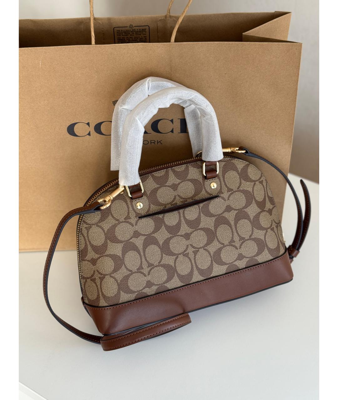 COACH Коричневая сумка с короткими ручками, фото 3