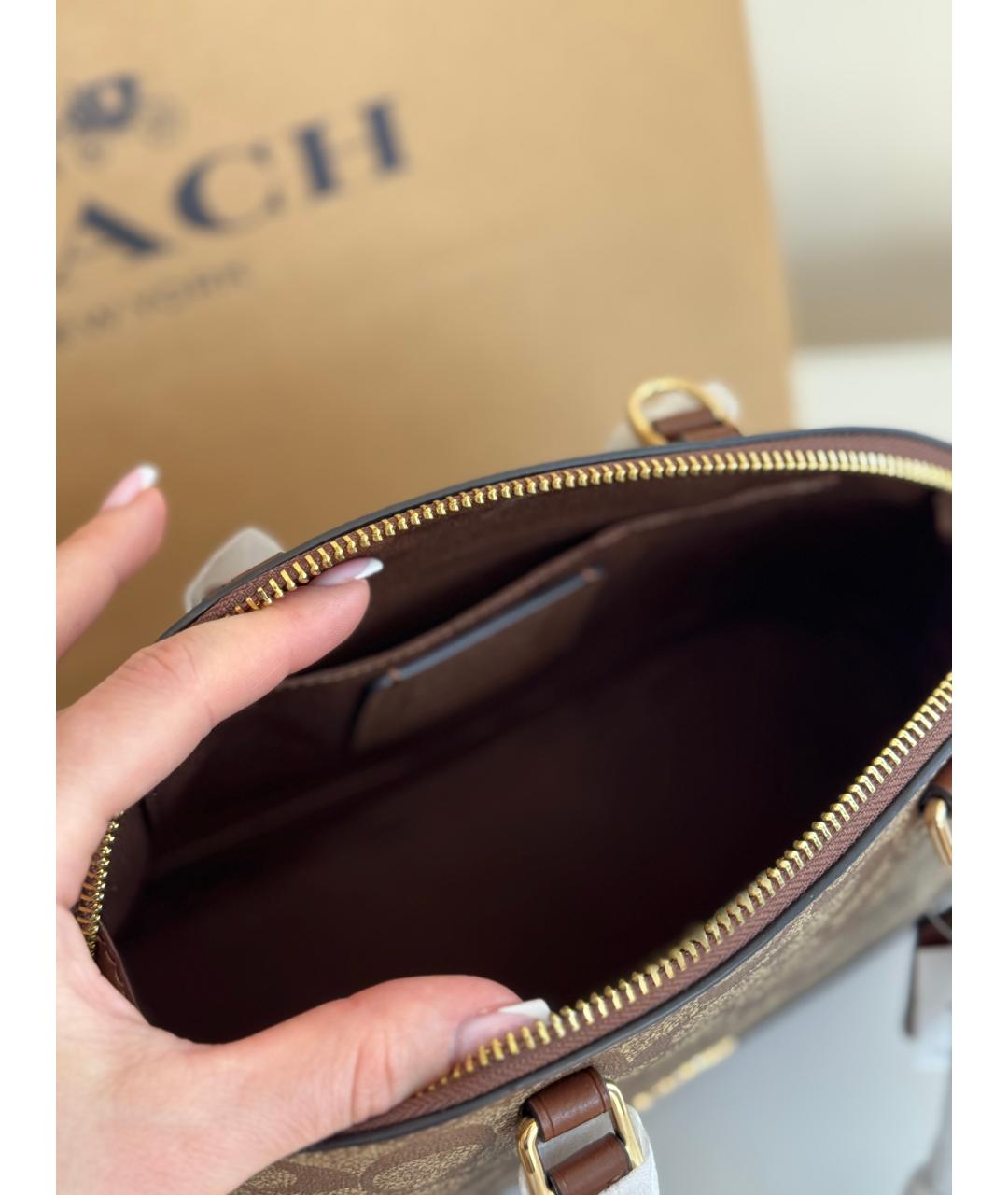 COACH Коричневая сумка с короткими ручками, фото 4