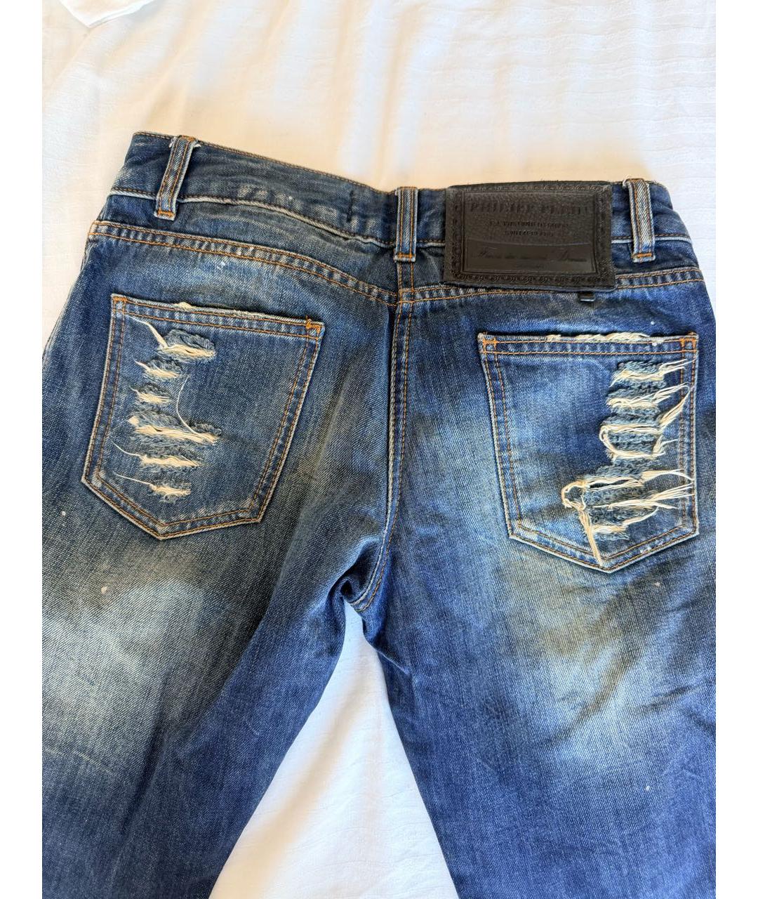 PHILIPP PLEIN Темно-синие хлопковые прямые джинсы, фото 2