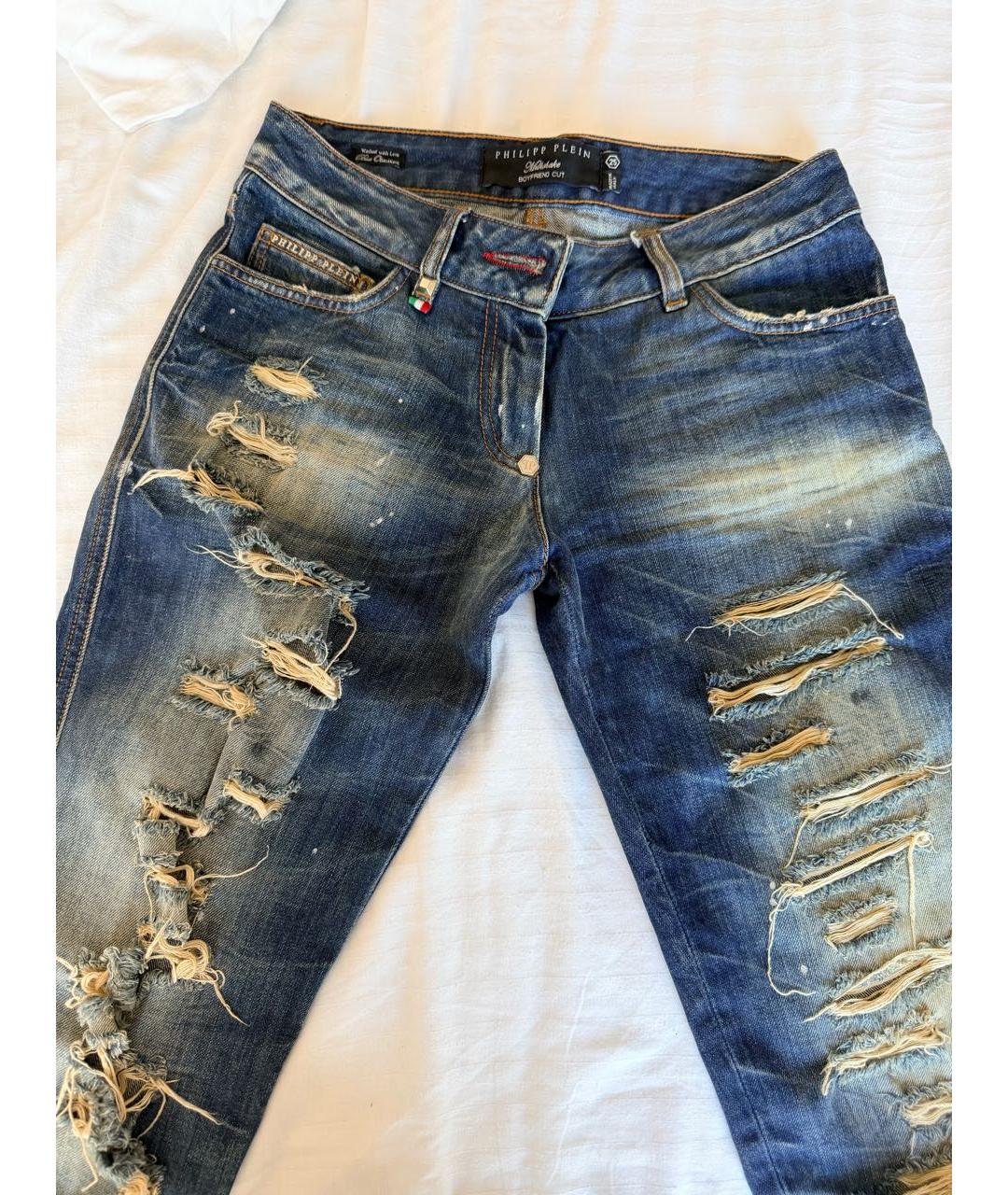PHILIPP PLEIN Темно-синие хлопковые прямые джинсы, фото 4