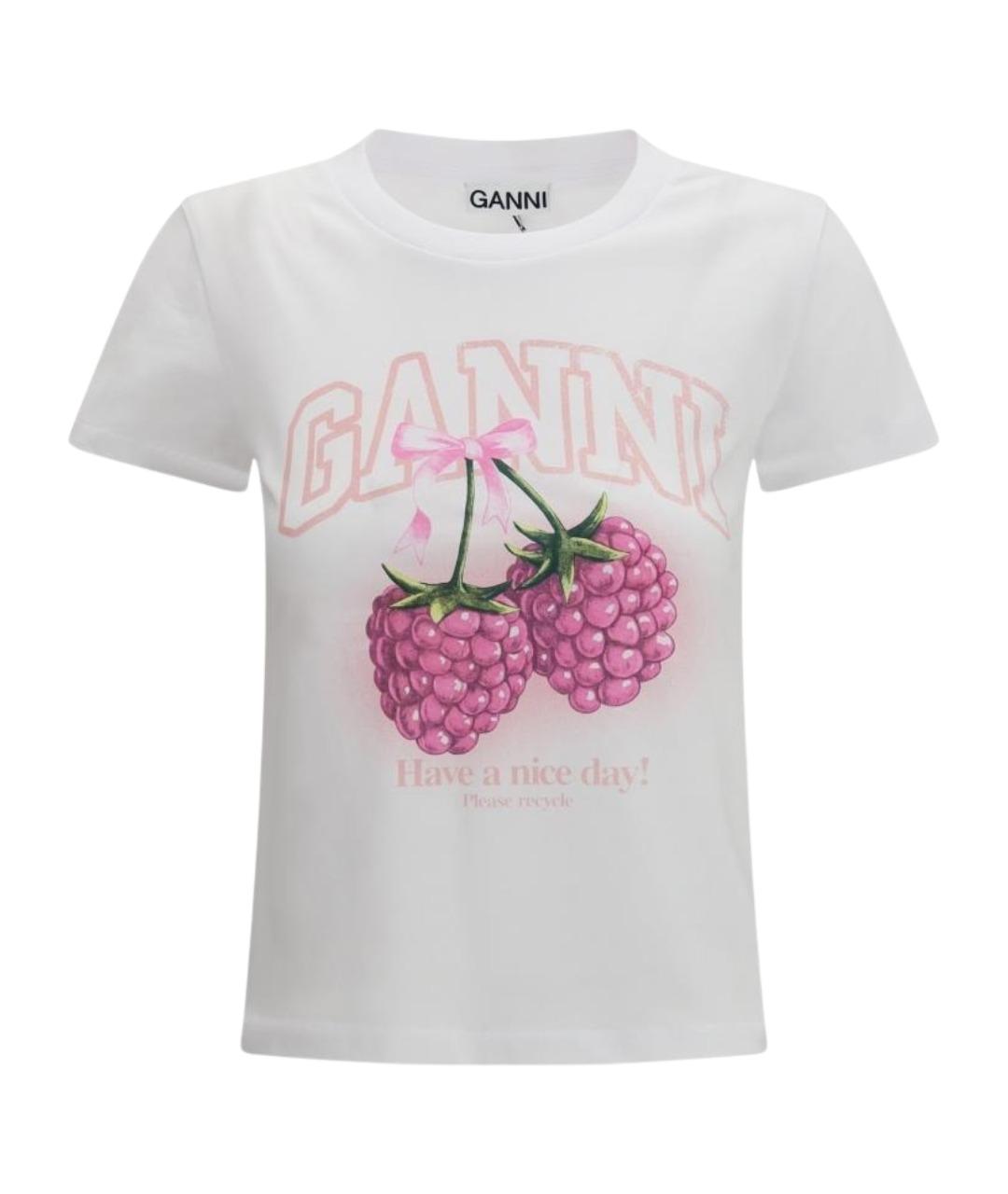 GANNI Белая хлопковая футболка, фото 1