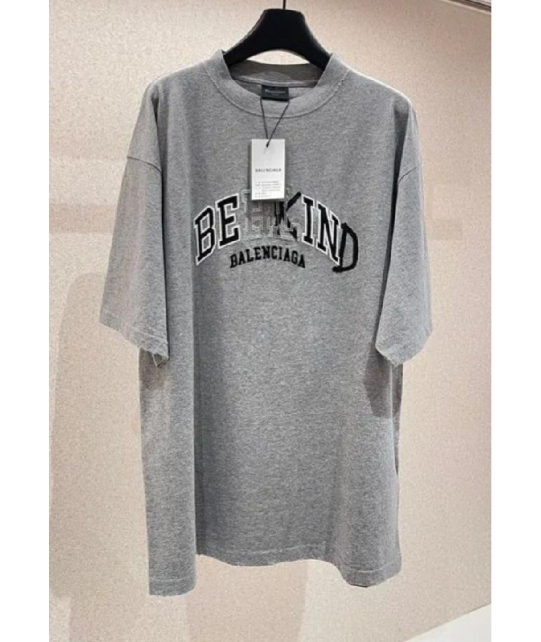 BALENCIAGA Серая хлопковая футболка, фото 2