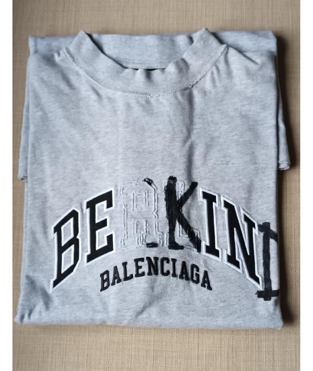 BALENCIAGA Серая хлопковая футболка, фото 9