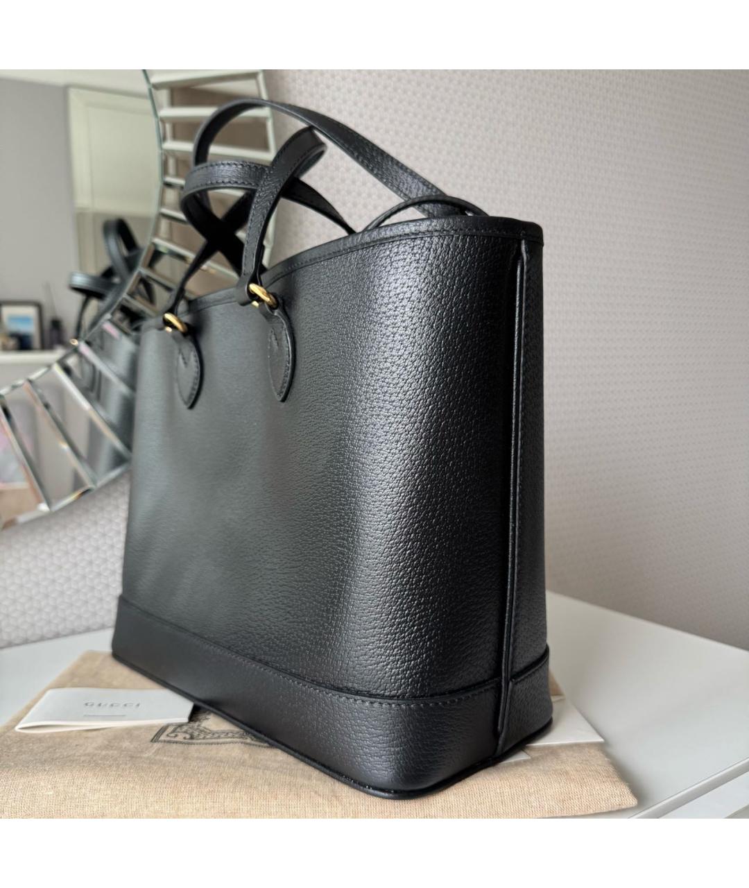 GUCCI Черная кожаная сумка тоут, фото 5