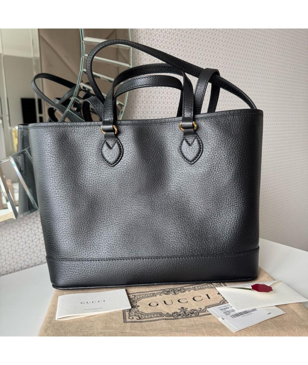 GUCCI Черная кожаная сумка тоут, фото 4