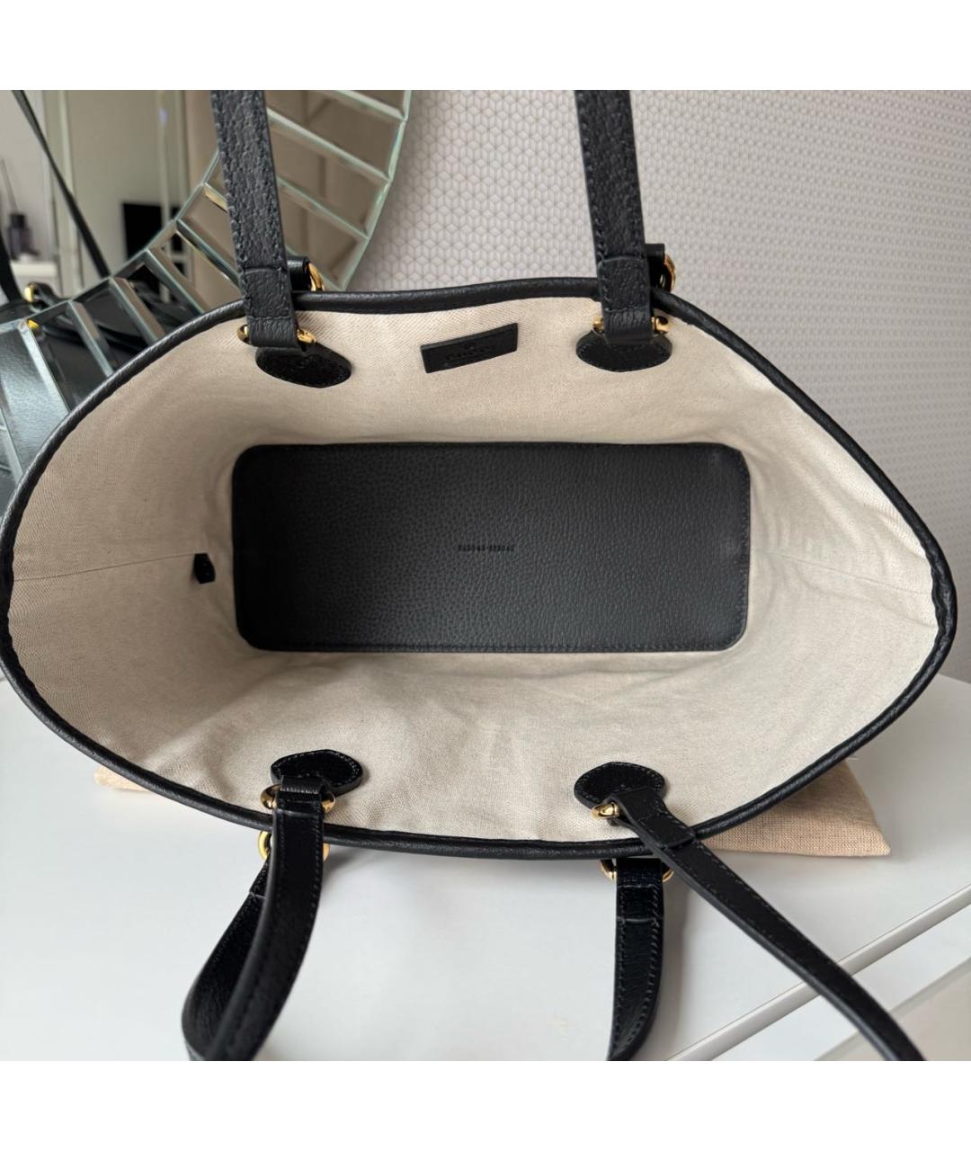 GUCCI Черная кожаная сумка тоут, фото 7