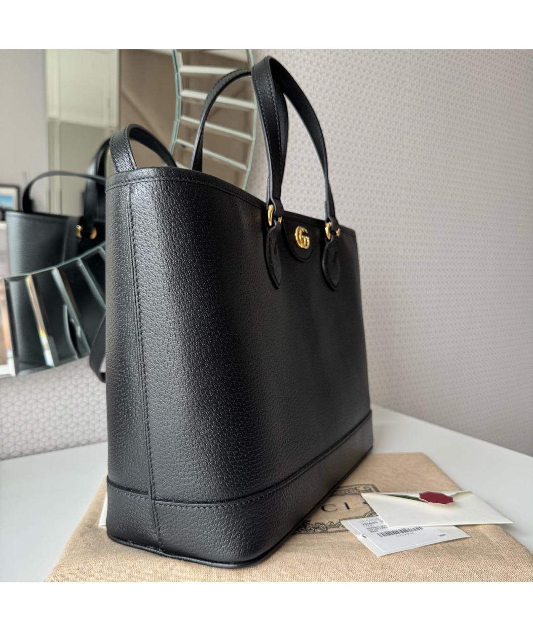 GUCCI Черная кожаная сумка тоут, фото 3