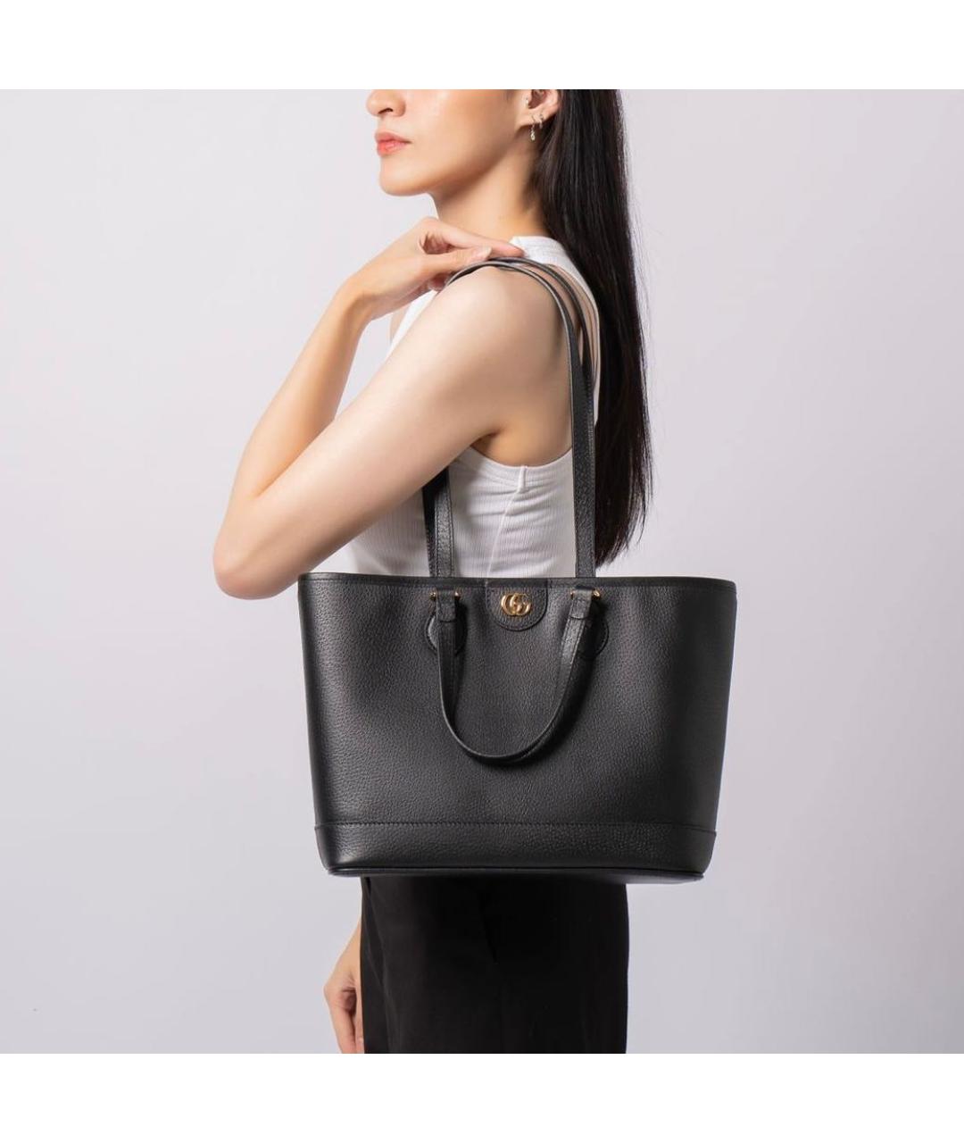 GUCCI Черная кожаная сумка тоут, фото 8