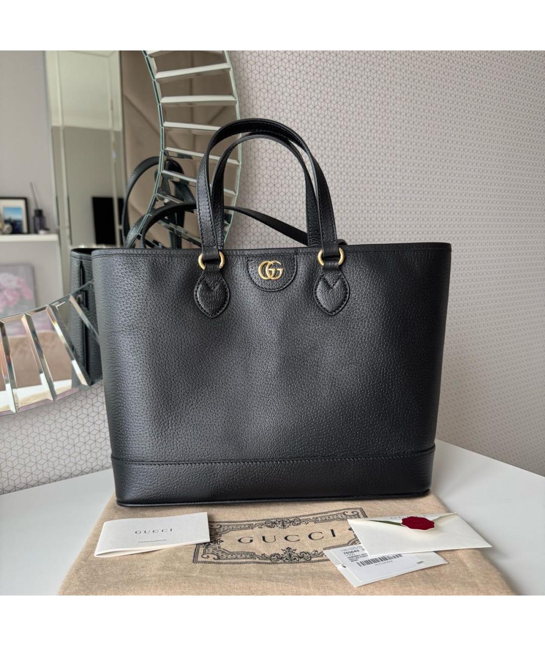 GUCCI Черная кожаная сумка тоут, фото 2