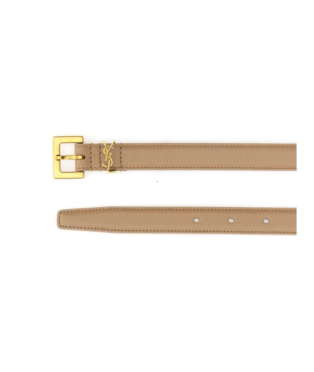 SAINT LAURENT Бежевый кожаный ремень, фото 2