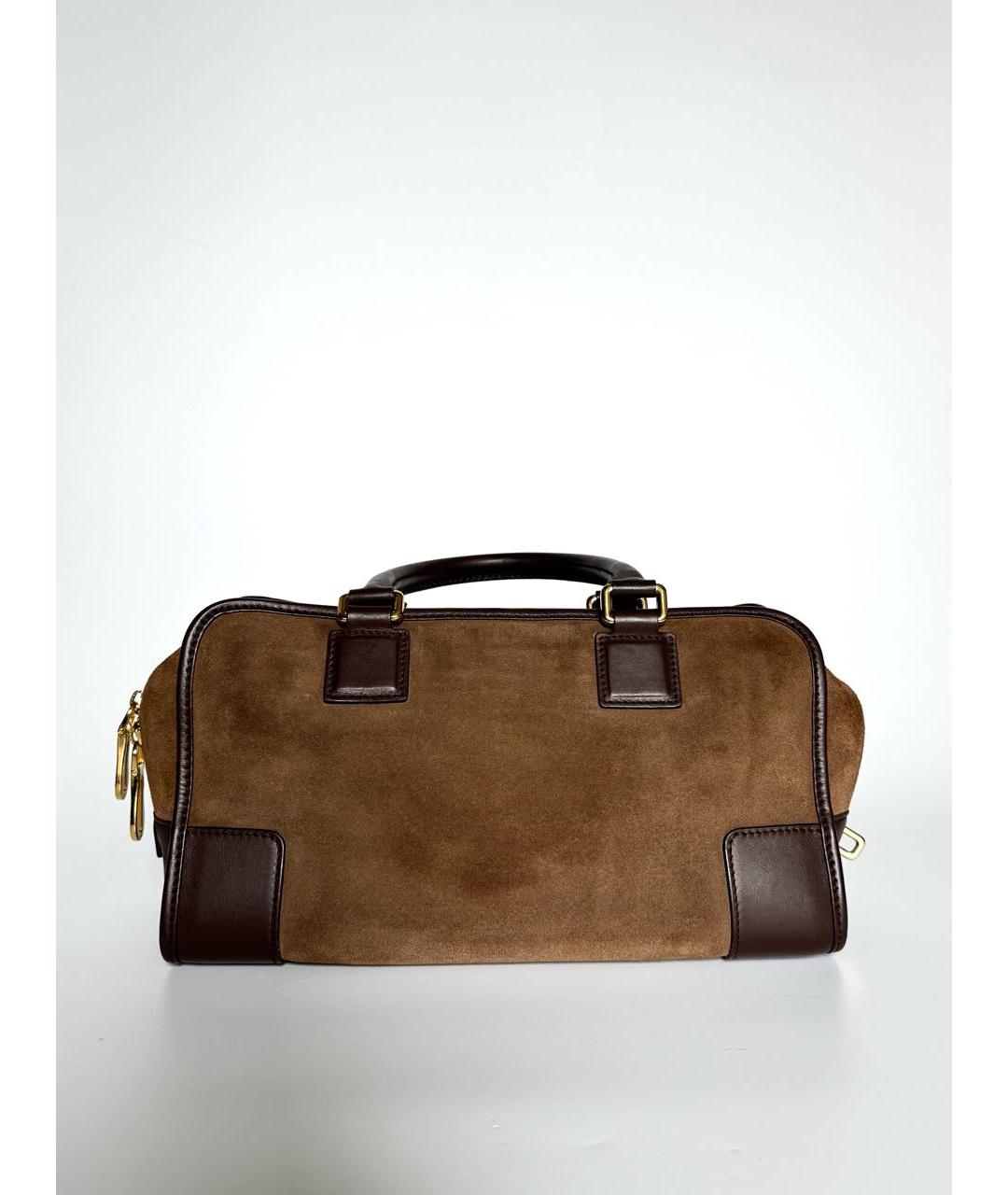 LOEWE Коричневая замшевая сумка с короткими ручками, фото 3