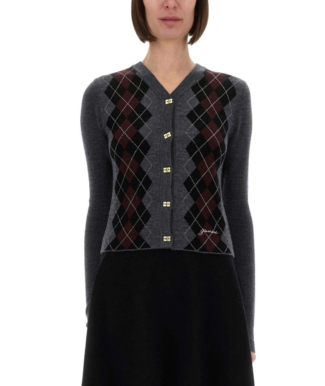 GANNI Антрацитовый шерстяной кардиган, фото 5