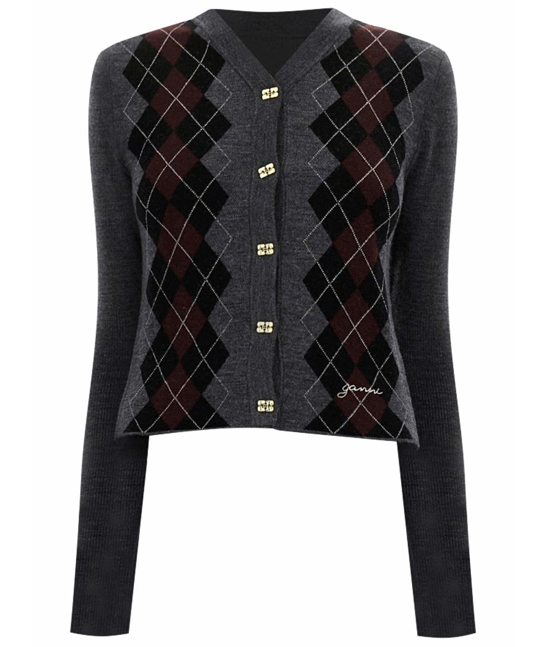 GANNI Антрацитовый шерстяной кардиган, фото 1