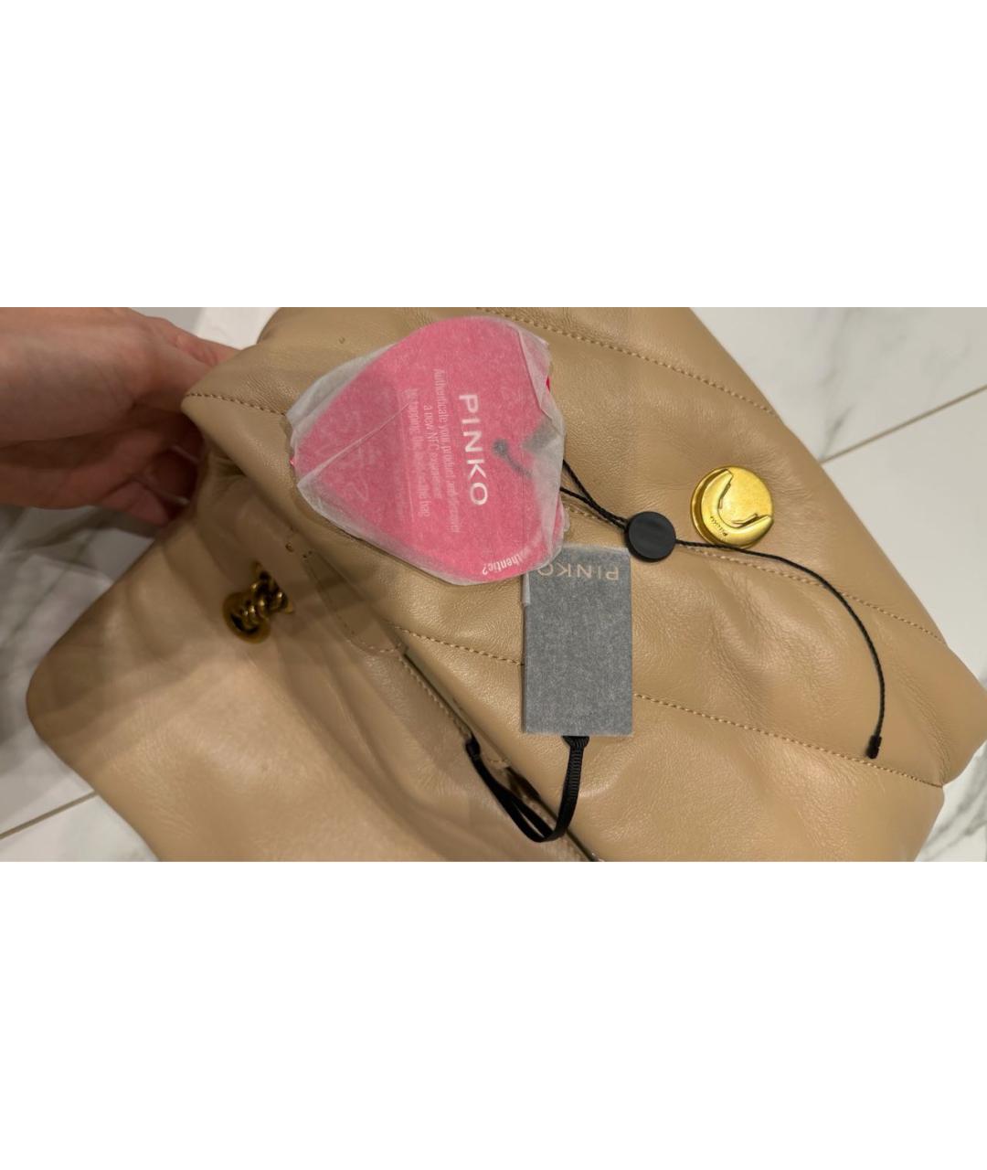 PINKO Бежевая кожаная сумка через плечо, фото 6