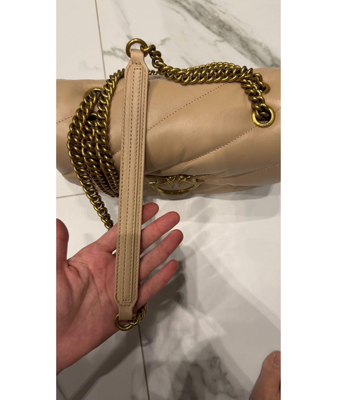 PINKO Бежевая кожаная сумка через плечо, фото 7