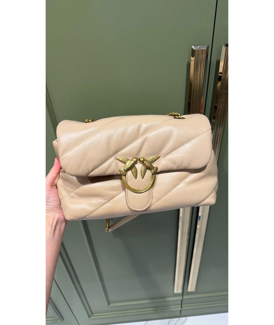 PINKO Бежевая кожаная сумка через плечо, фото 3