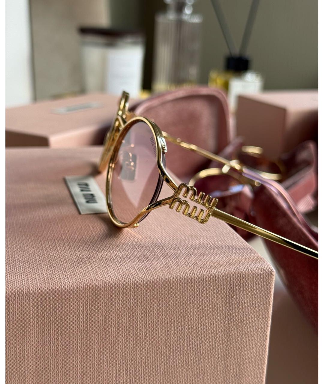 MIU MIU Золотые металлические солнцезащитные очки, фото 5