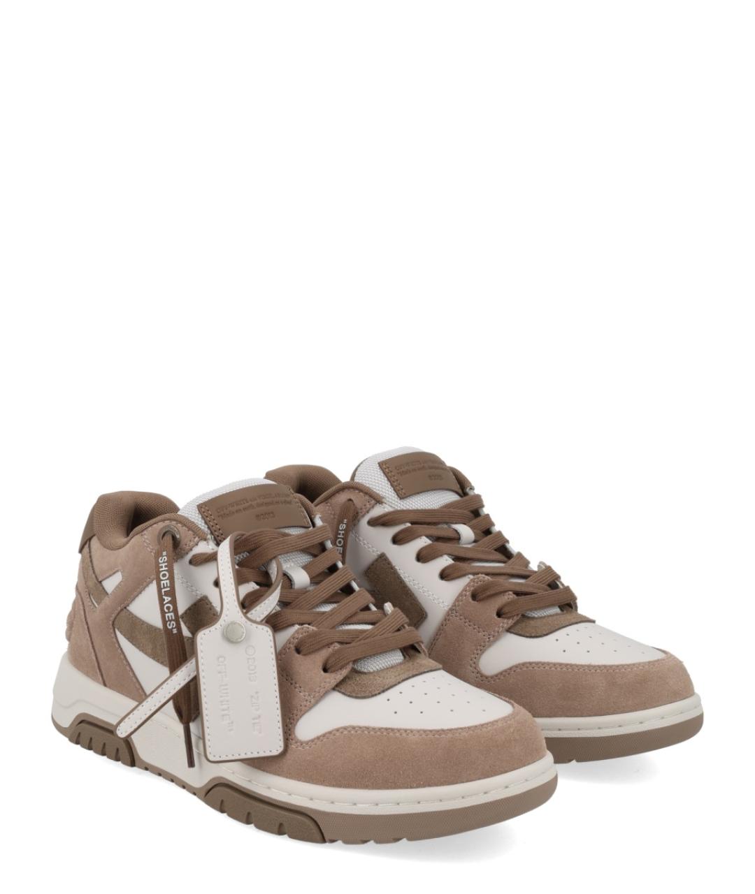 OFF-WHITE Бежевые кожаные низкие кроссовки / кеды, фото 2