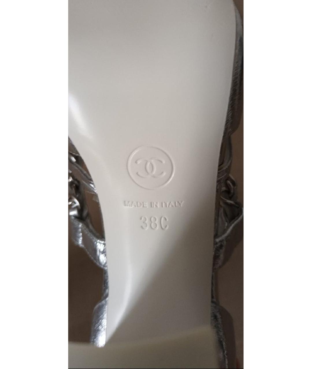 CHANEL Серебряные кожаные босоножки, фото 7