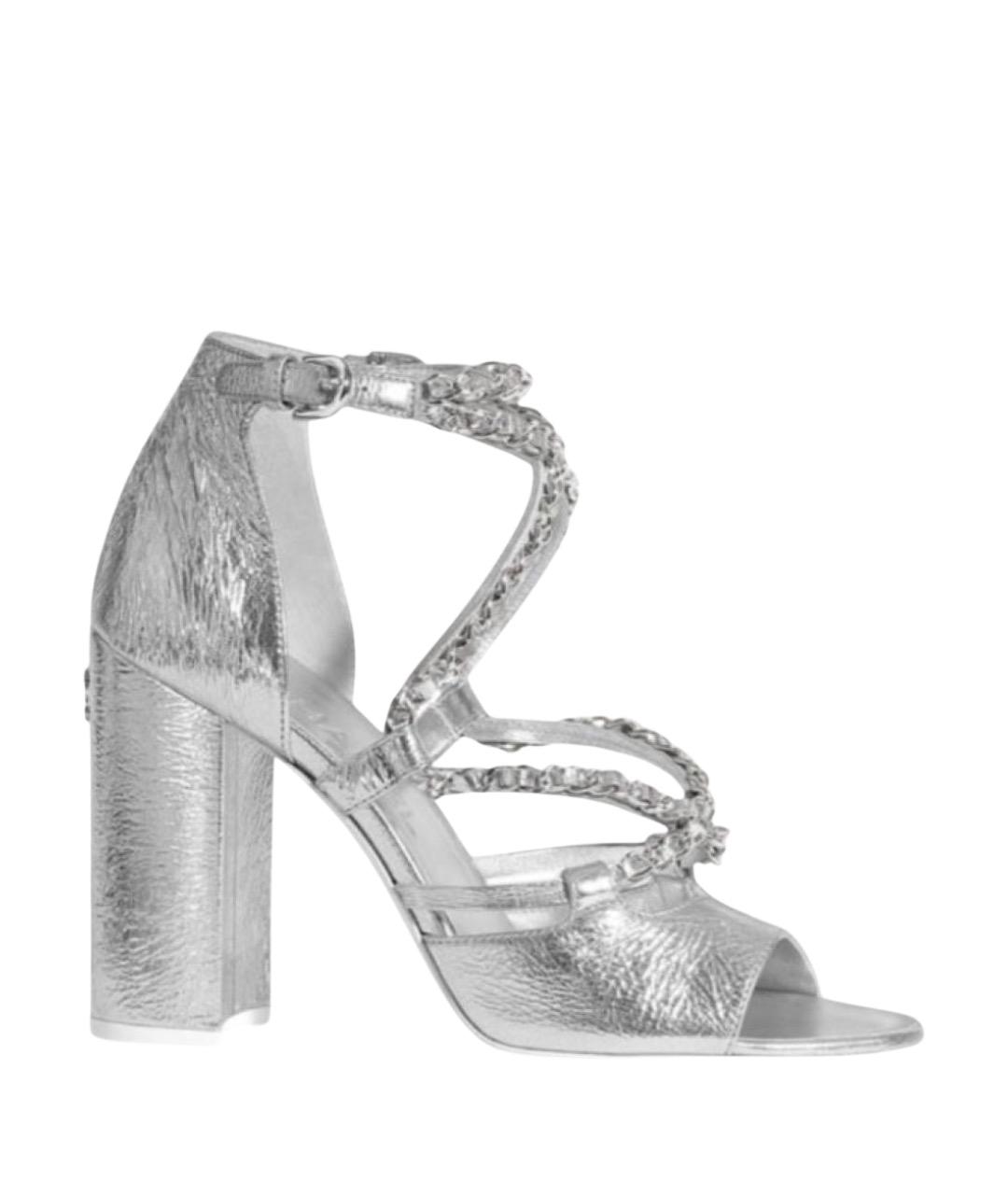 CHANEL Серебряные кожаные босоножки, фото 1