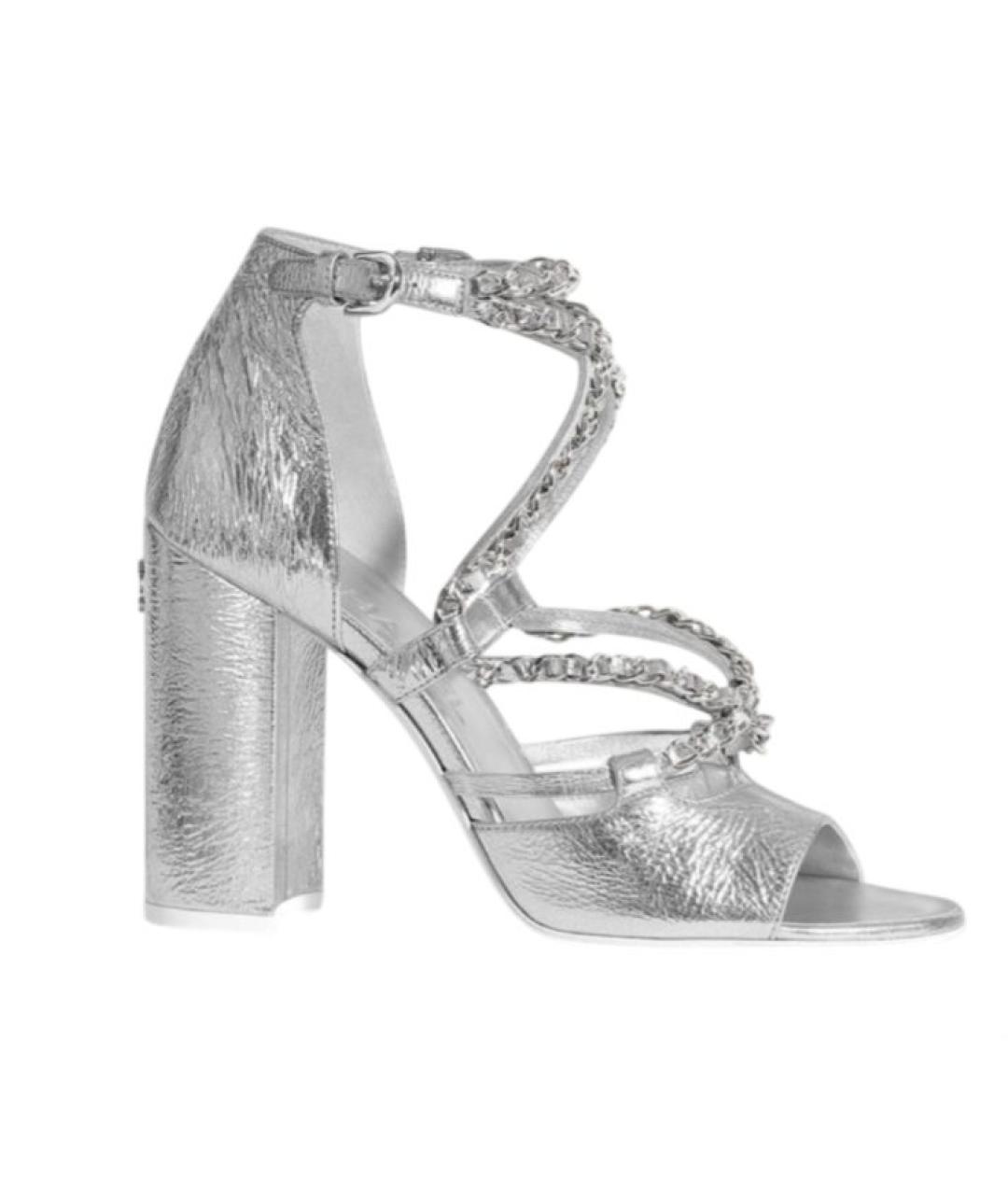 CHANEL Серебряные кожаные босоножки, фото 10