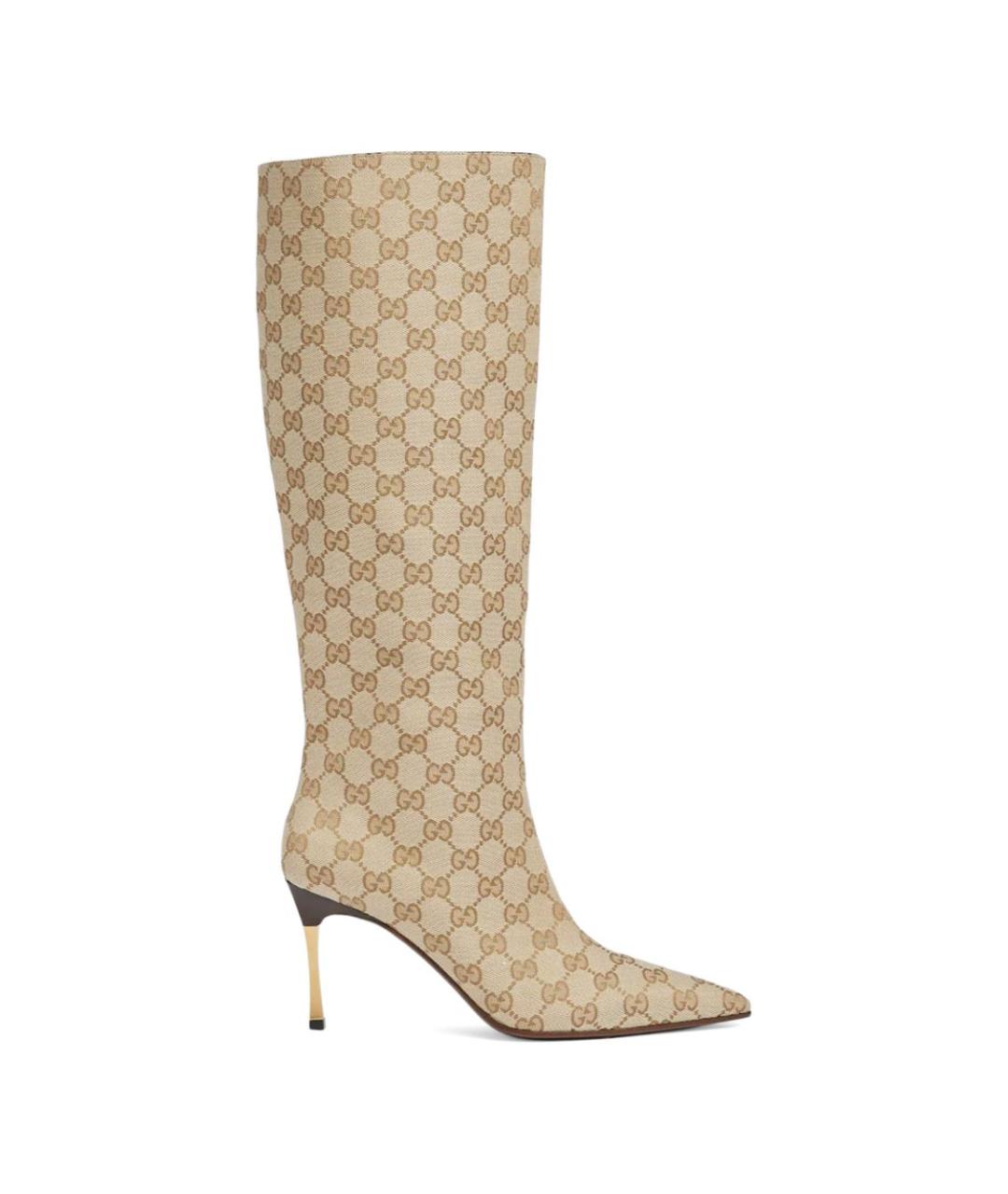 GUCCI Бежевые текстильные сапоги, фото 1