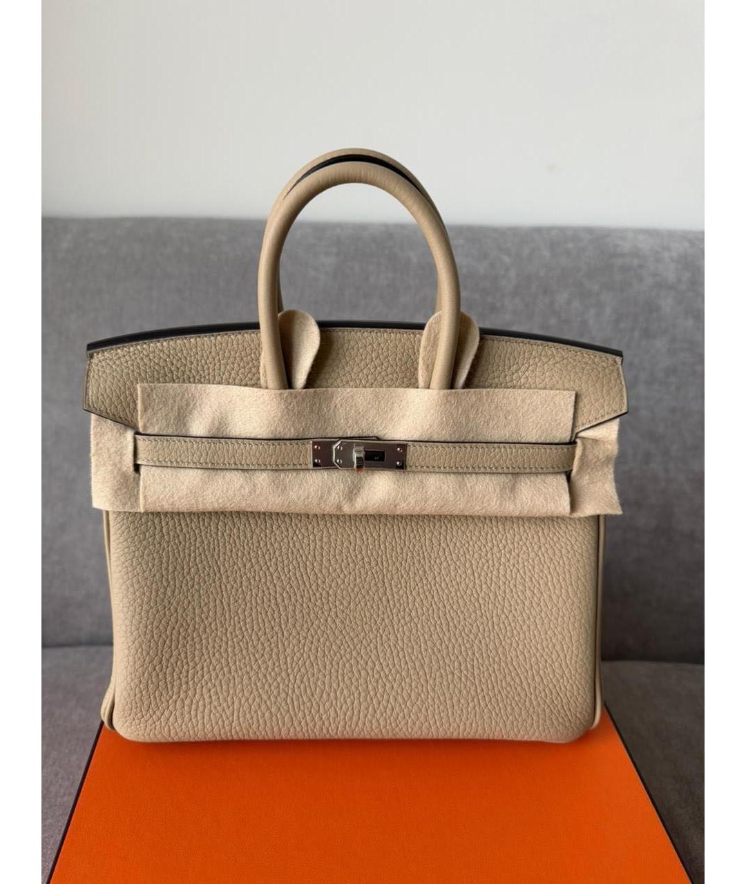 HERMES Бежевая кожаная сумка с короткими ручками, фото 3