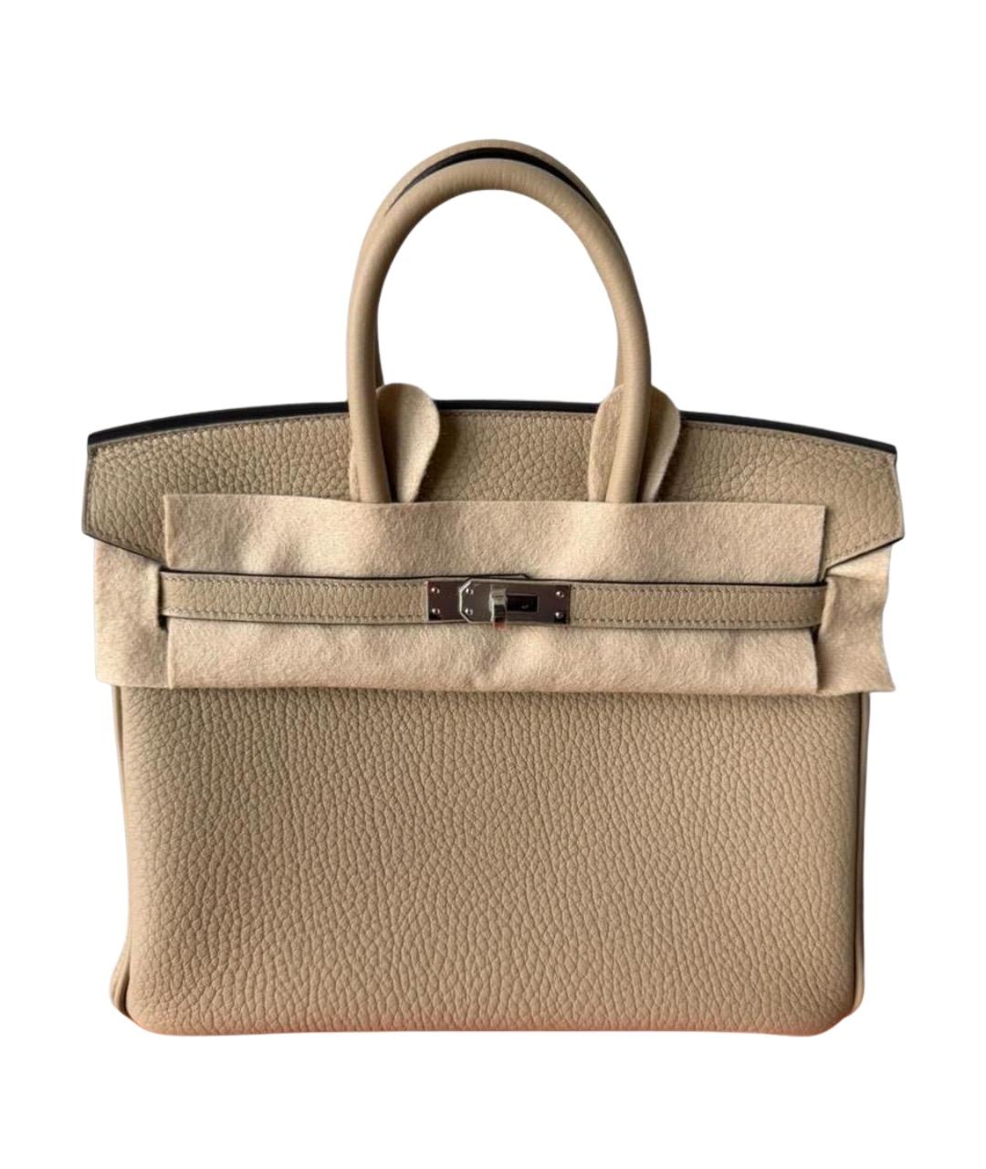 HERMES Бежевая кожаная сумка с короткими ручками, фото 1