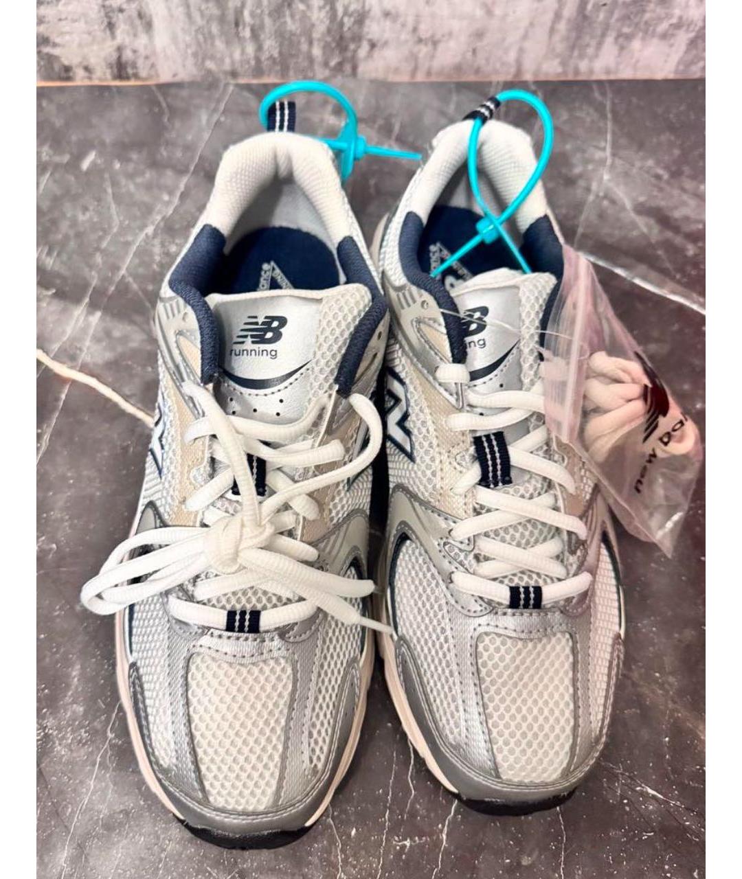 NEW BALANCE Серебряные кожаные кроссовки, фото 2