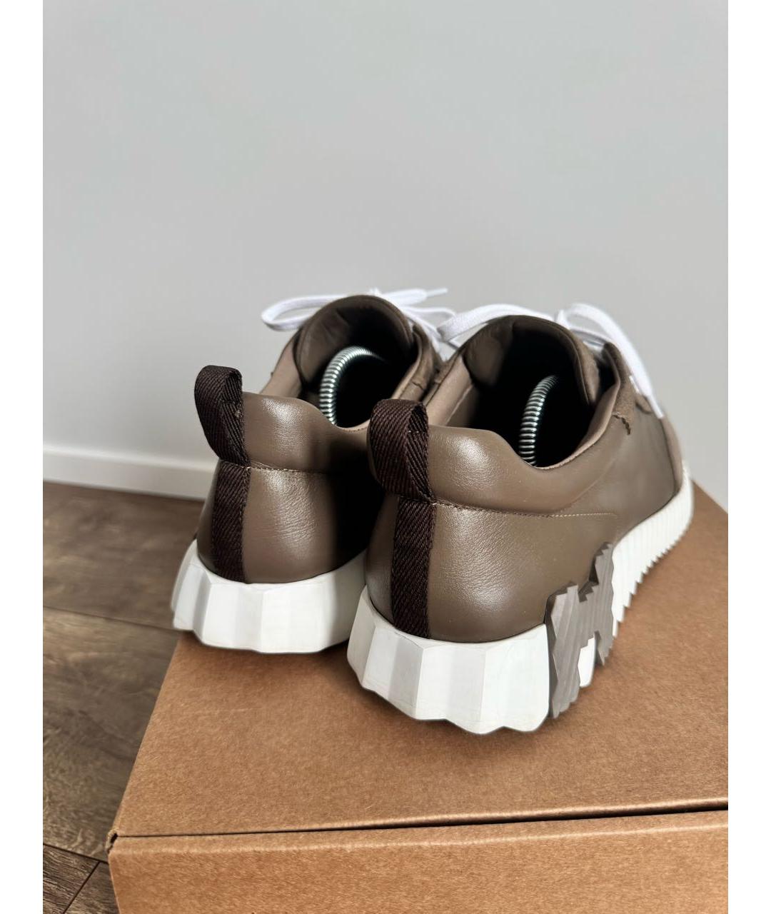 HERMES Коричневые кожаные низкие кроссовки / кеды, фото 7