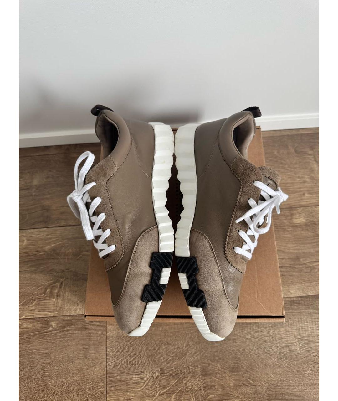 HERMES Коричневые кожаные низкие кроссовки / кеды, фото 6