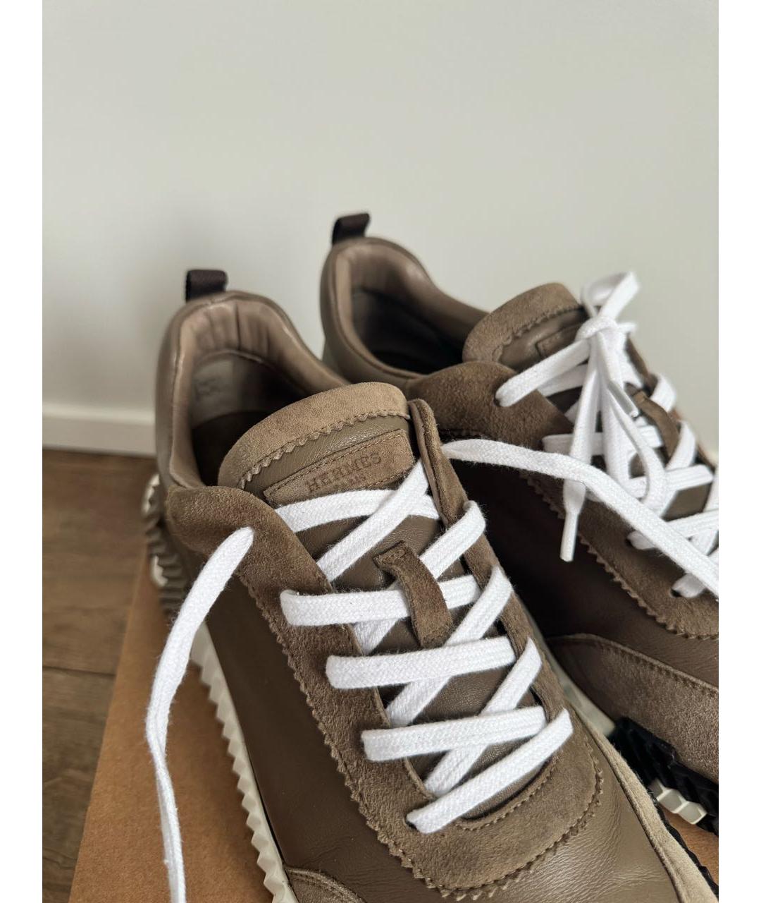 HERMES Коричневые кожаные низкие кроссовки / кеды, фото 5