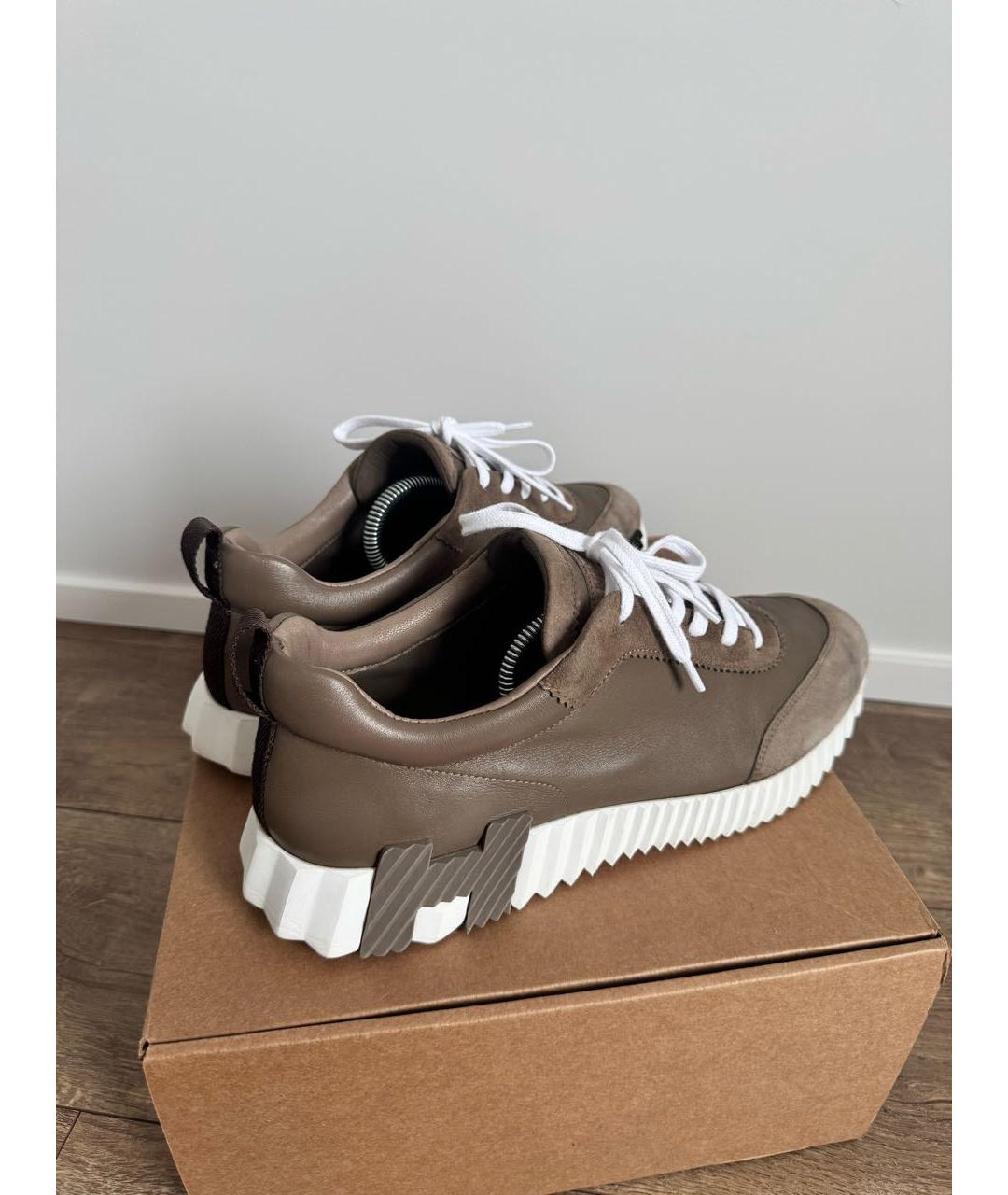 HERMES Коричневые кожаные низкие кроссовки / кеды, фото 2