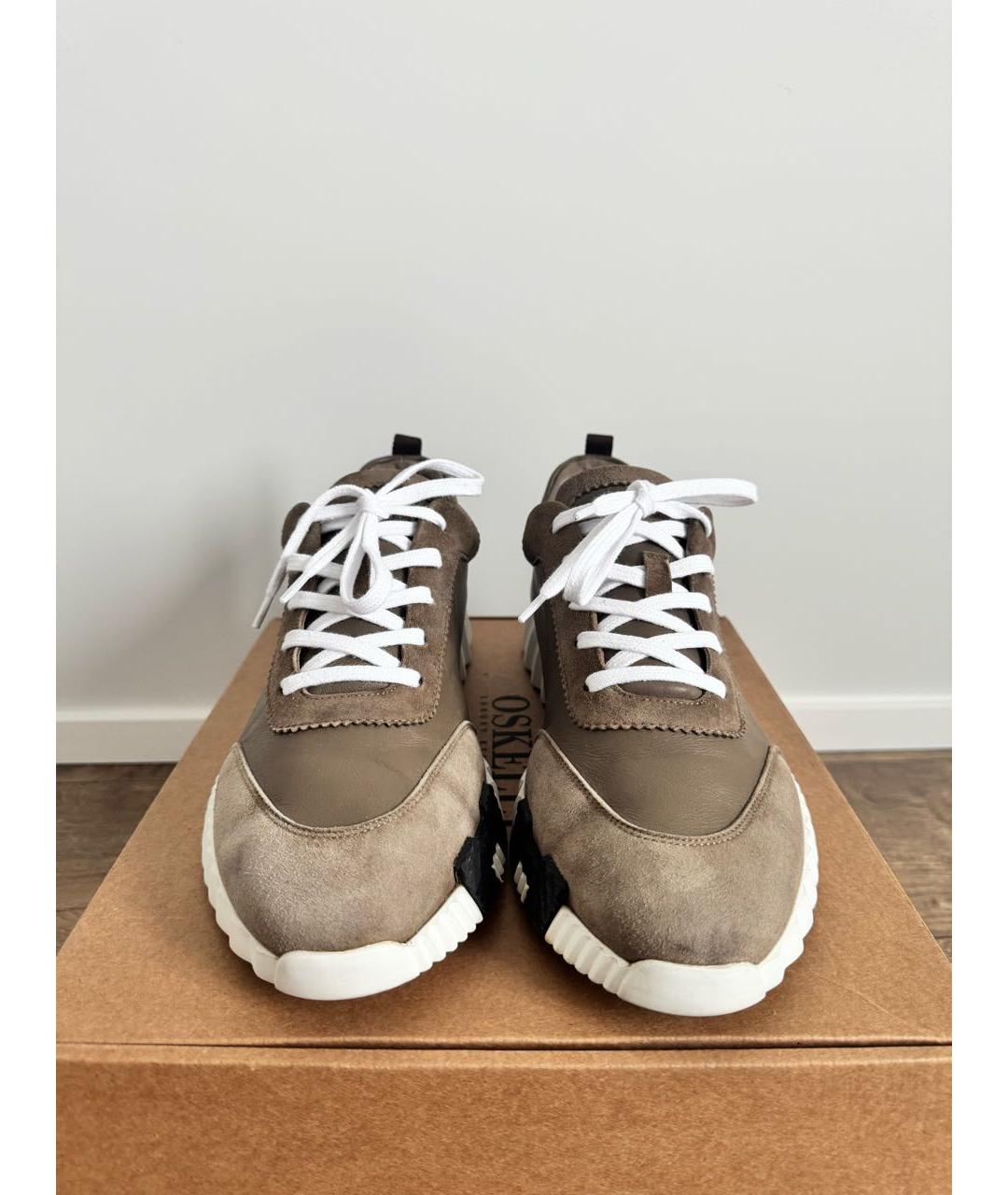 HERMES Коричневые кожаные низкие кроссовки / кеды, фото 8