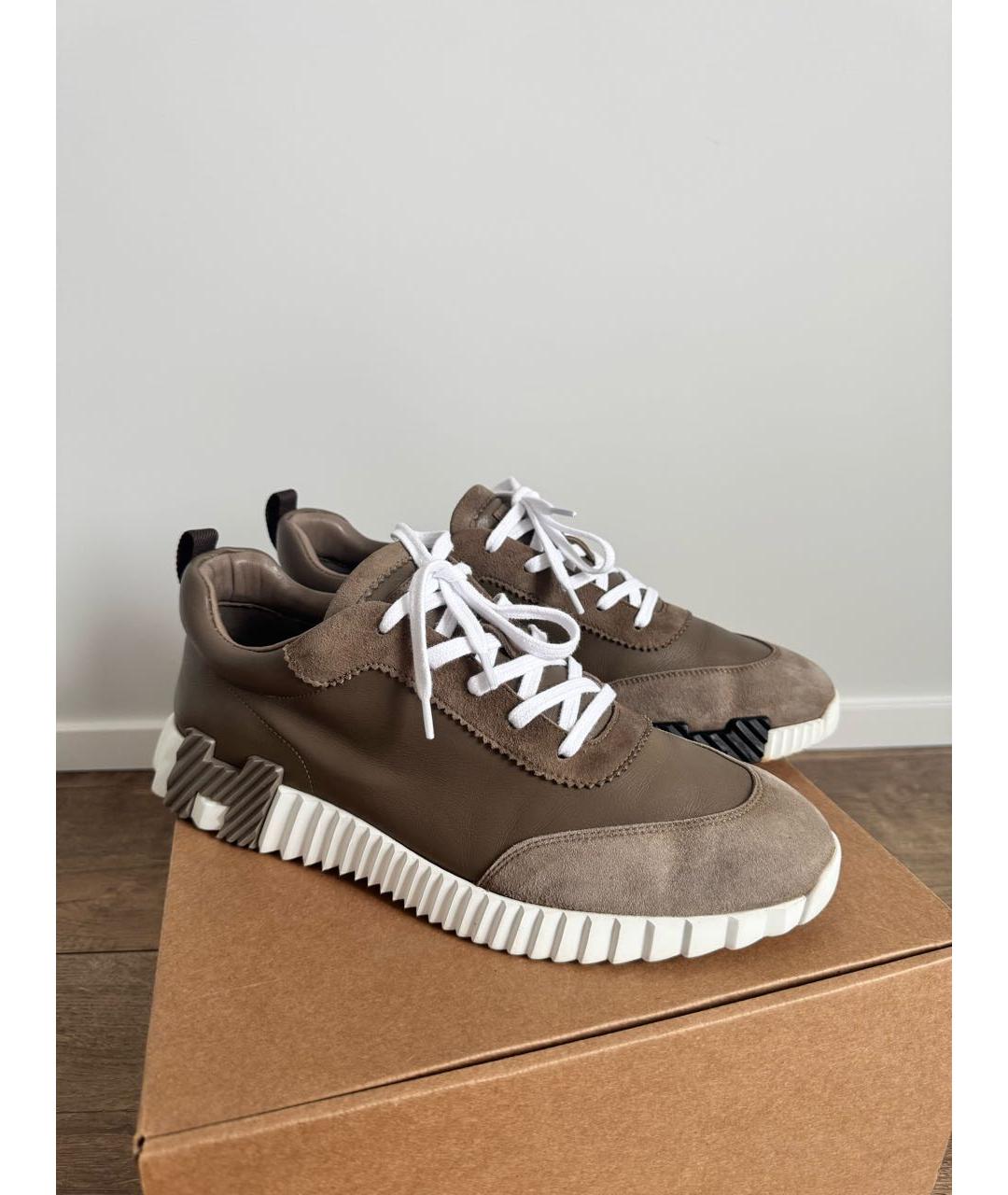 HERMES Коричневые кожаные низкие кроссовки / кеды, фото 9