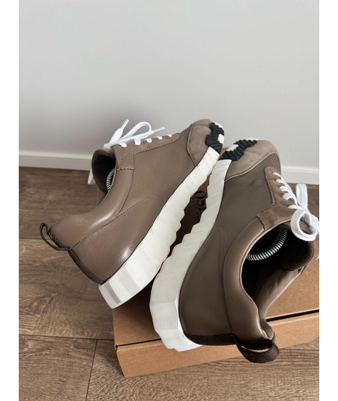 HERMES Коричневые кожаные низкие кроссовки / кеды, фото 3