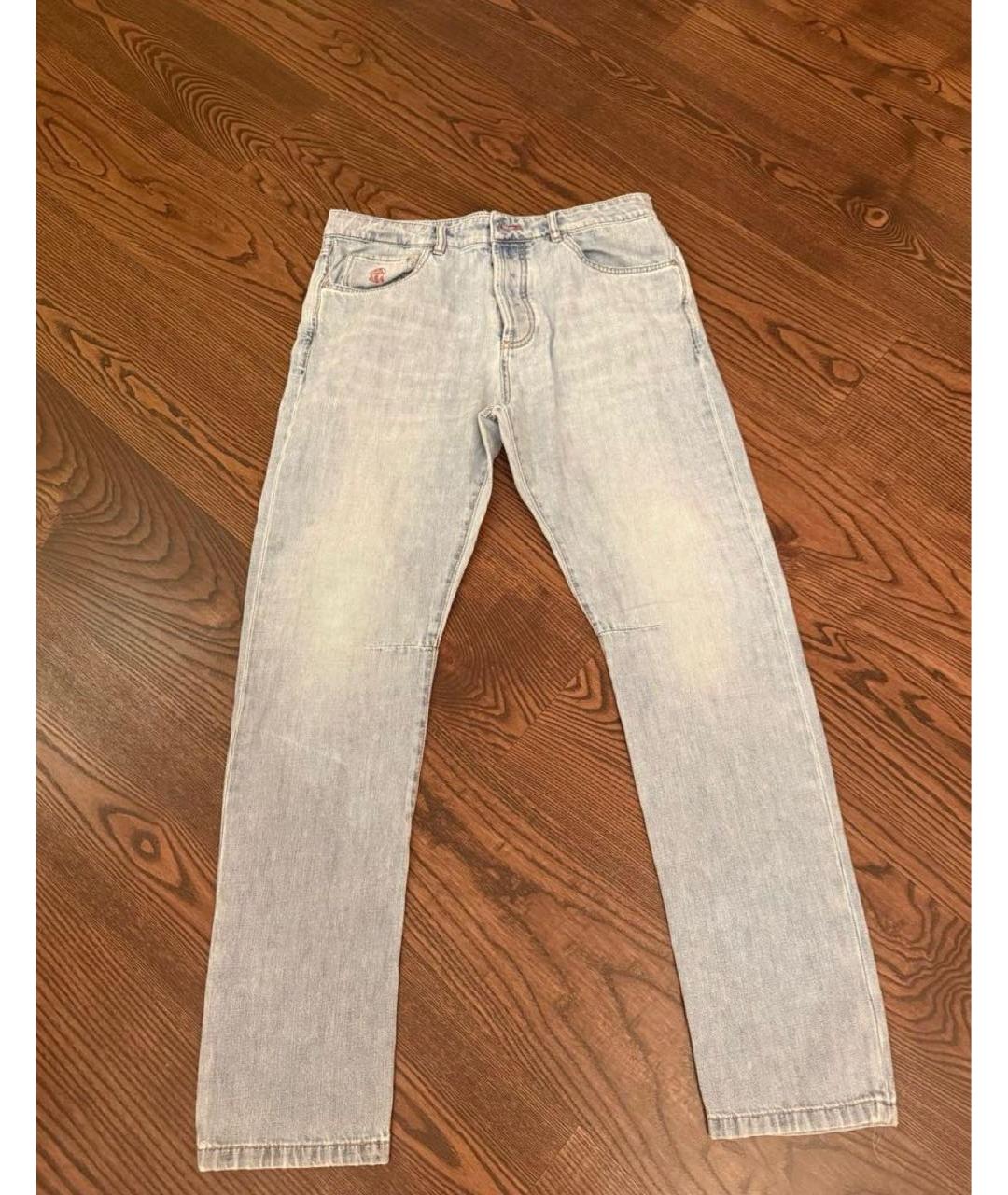 BRUNELLO CUCINELLI Голубые хлопковые джинсы скинни, фото 4