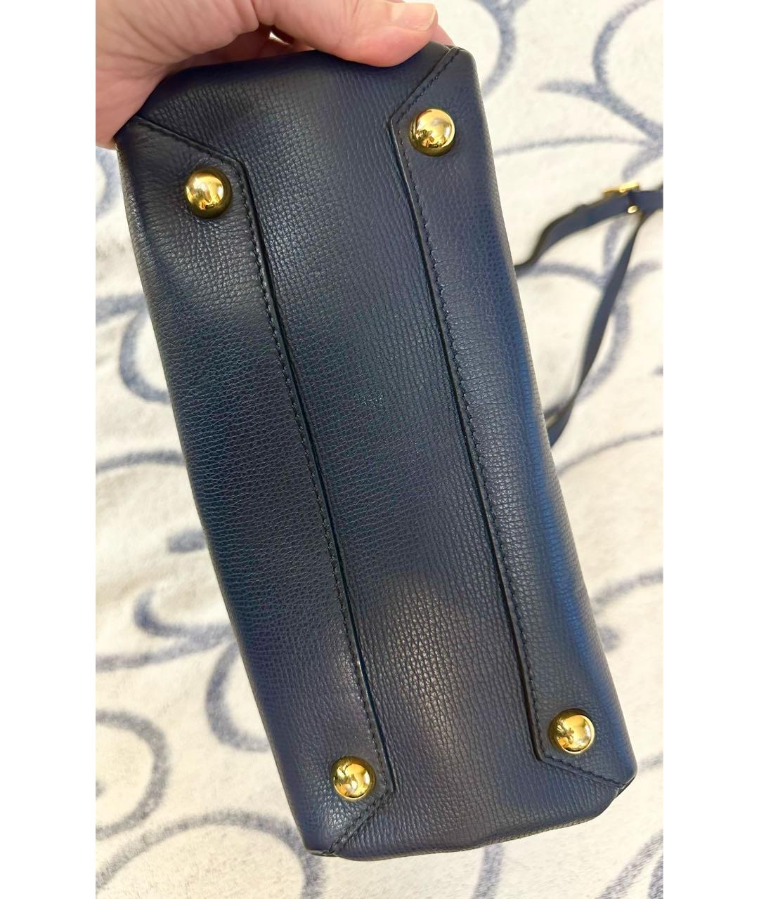 BURBERRY Темно-синяя кожаная сумка тоут, фото 5