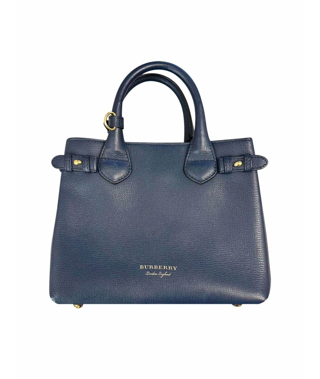 BURBERRY Темно-синяя кожаная сумка тоут, фото 1