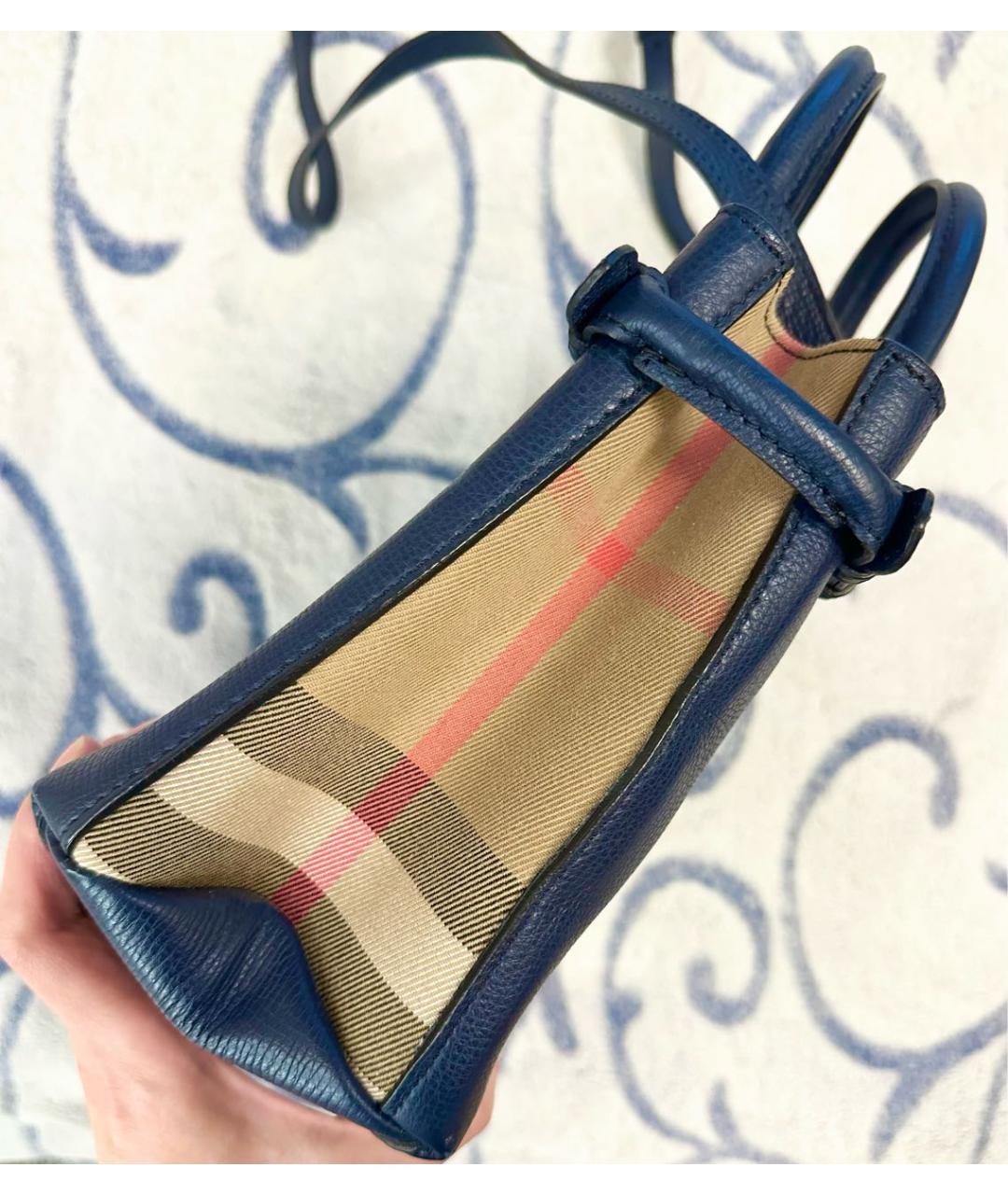 BURBERRY Темно-синяя кожаная сумка тоут, фото 3