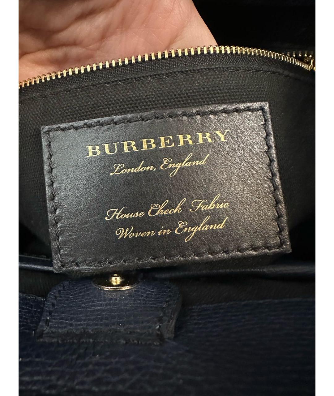 BURBERRY Темно-синяя кожаная сумка тоут, фото 6