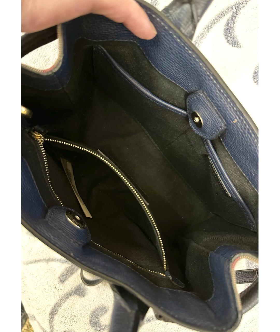 BURBERRY Темно-синяя кожаная сумка тоут, фото 4