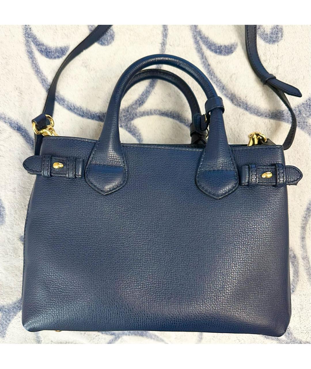 BURBERRY Темно-синяя кожаная сумка тоут, фото 2