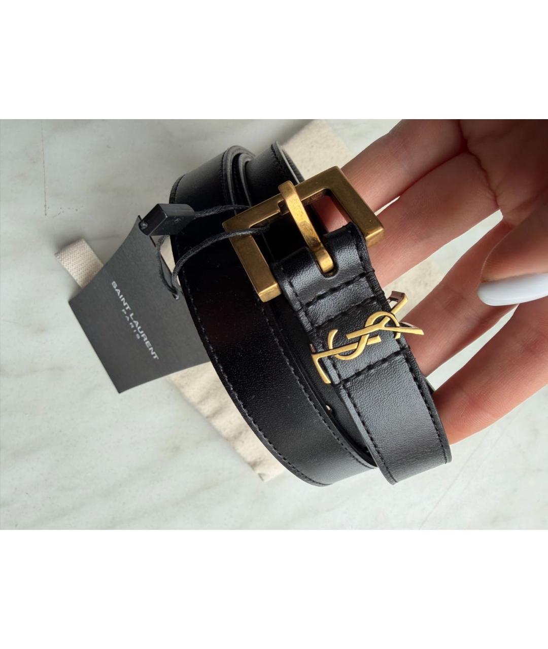 SAINT LAURENT Черный кожаный ремень, фото 3