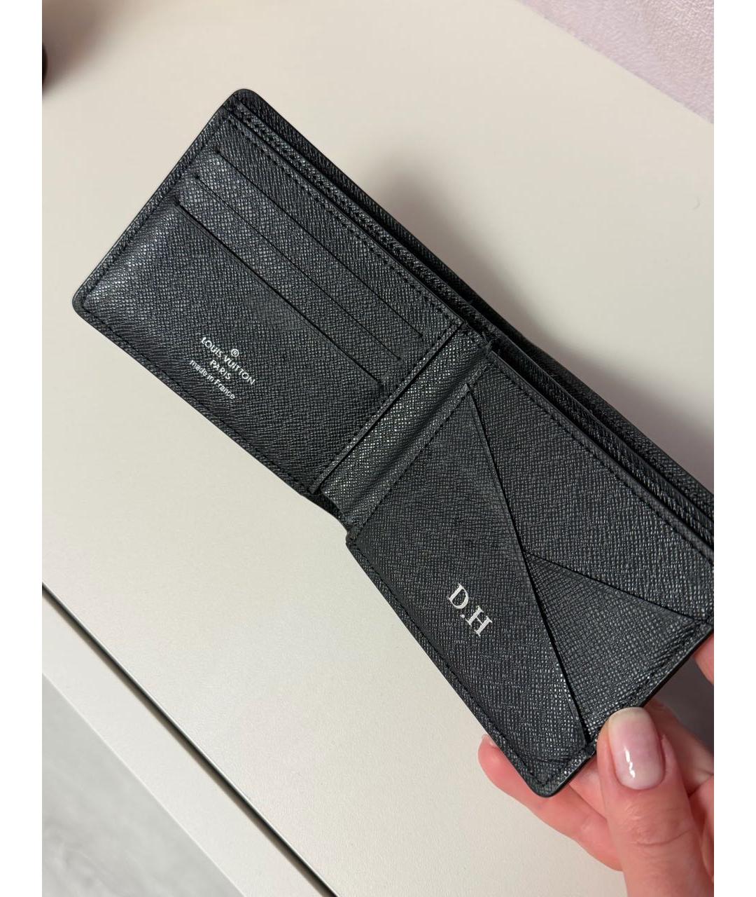 LOUIS VUITTON Черный кожаный кошелек, фото 3