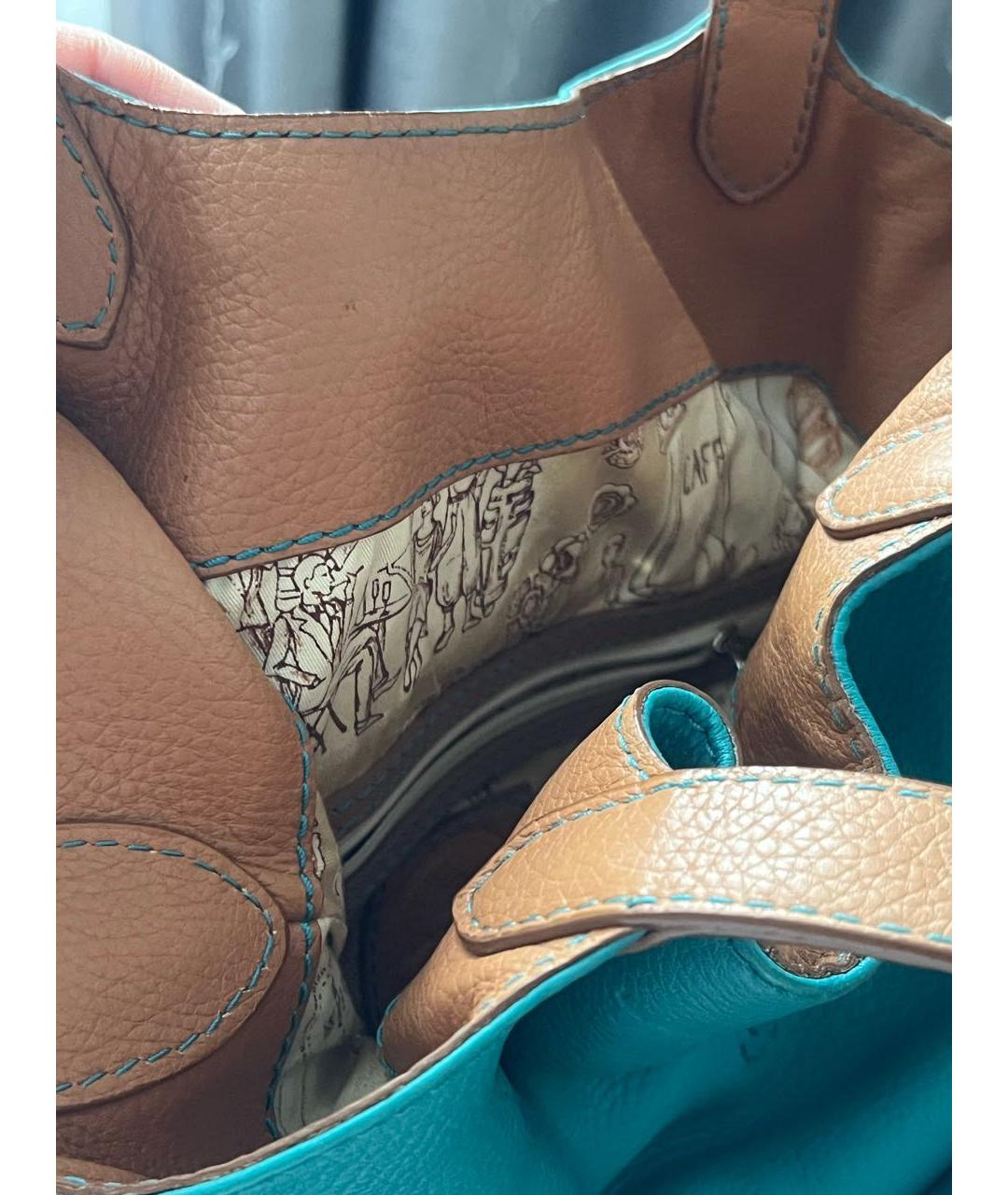 LANCEL Бирюзовая кожаная сумка тоут, фото 6