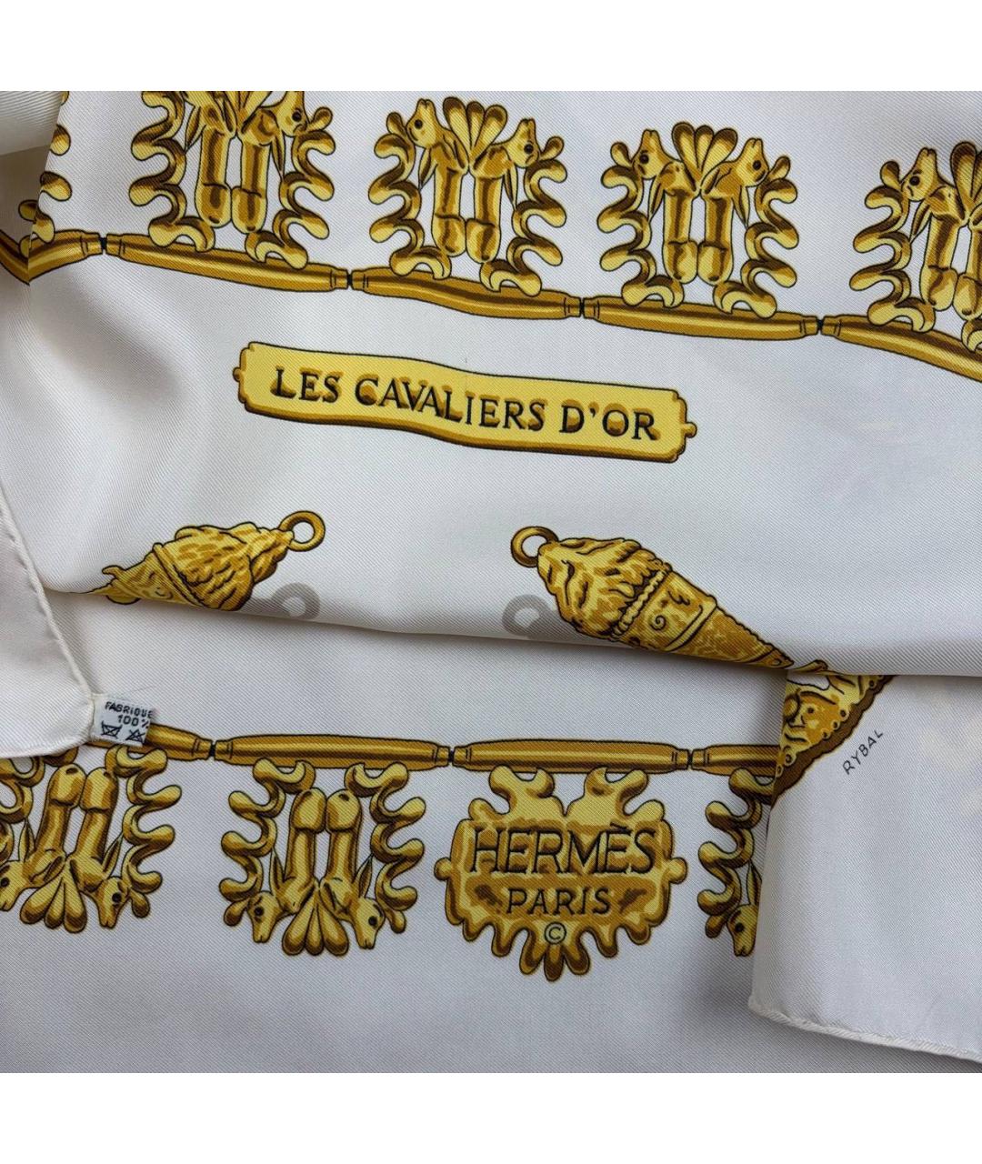 HERMES Белый шелковый платок, фото 2