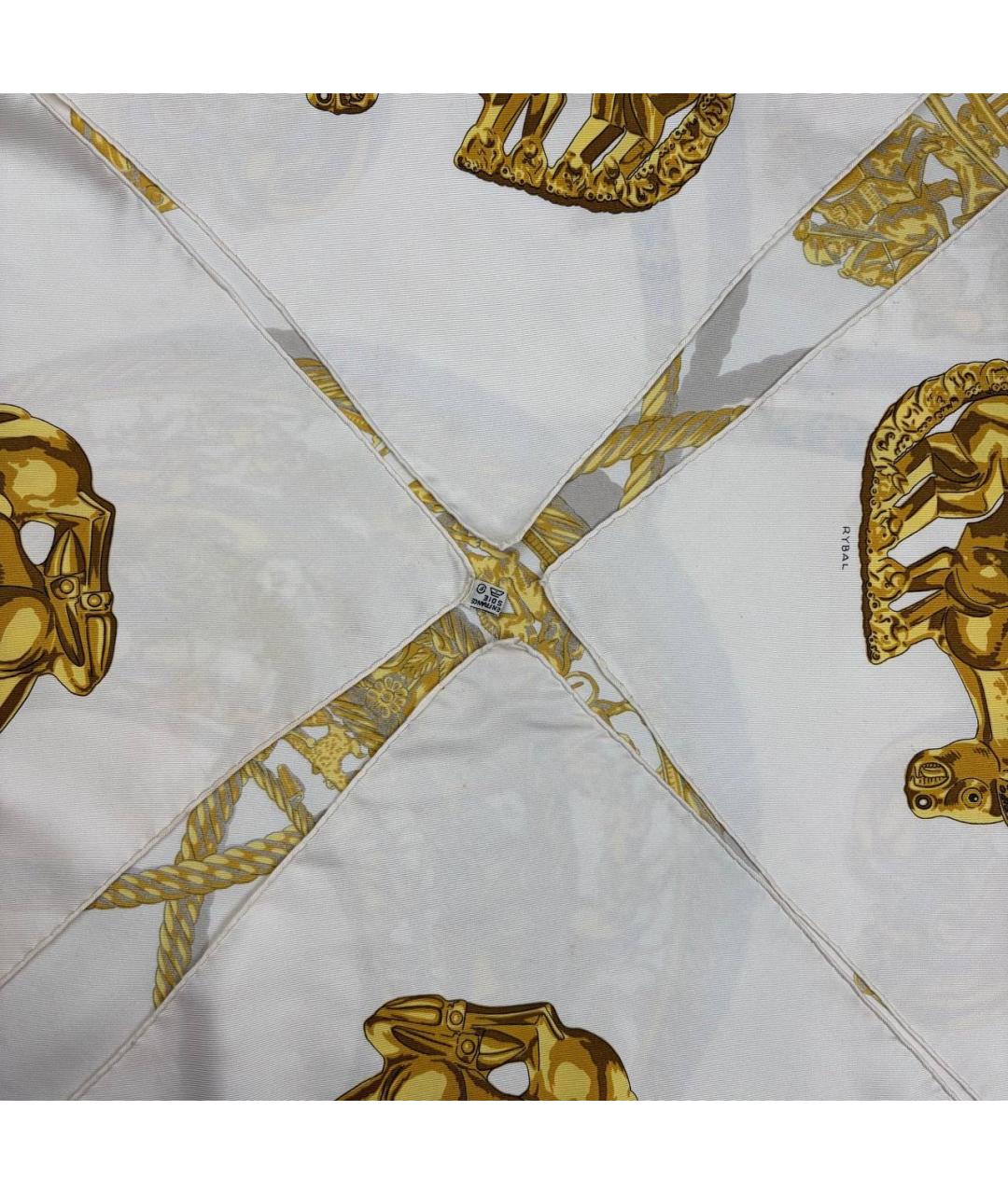 HERMES Белый шелковый платок, фото 8