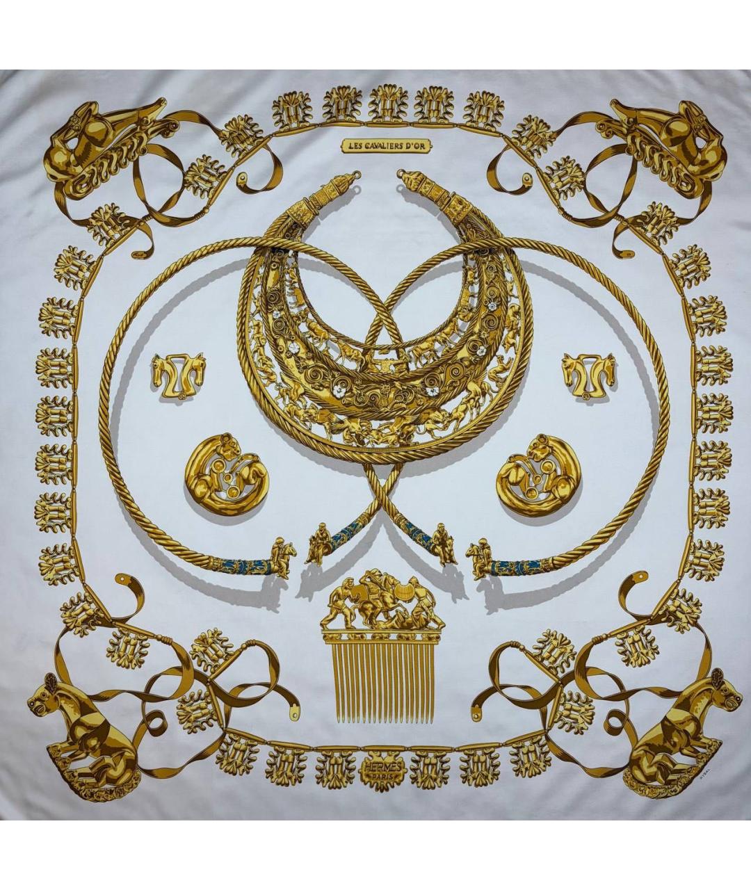 HERMES Белый шелковый платок, фото 9