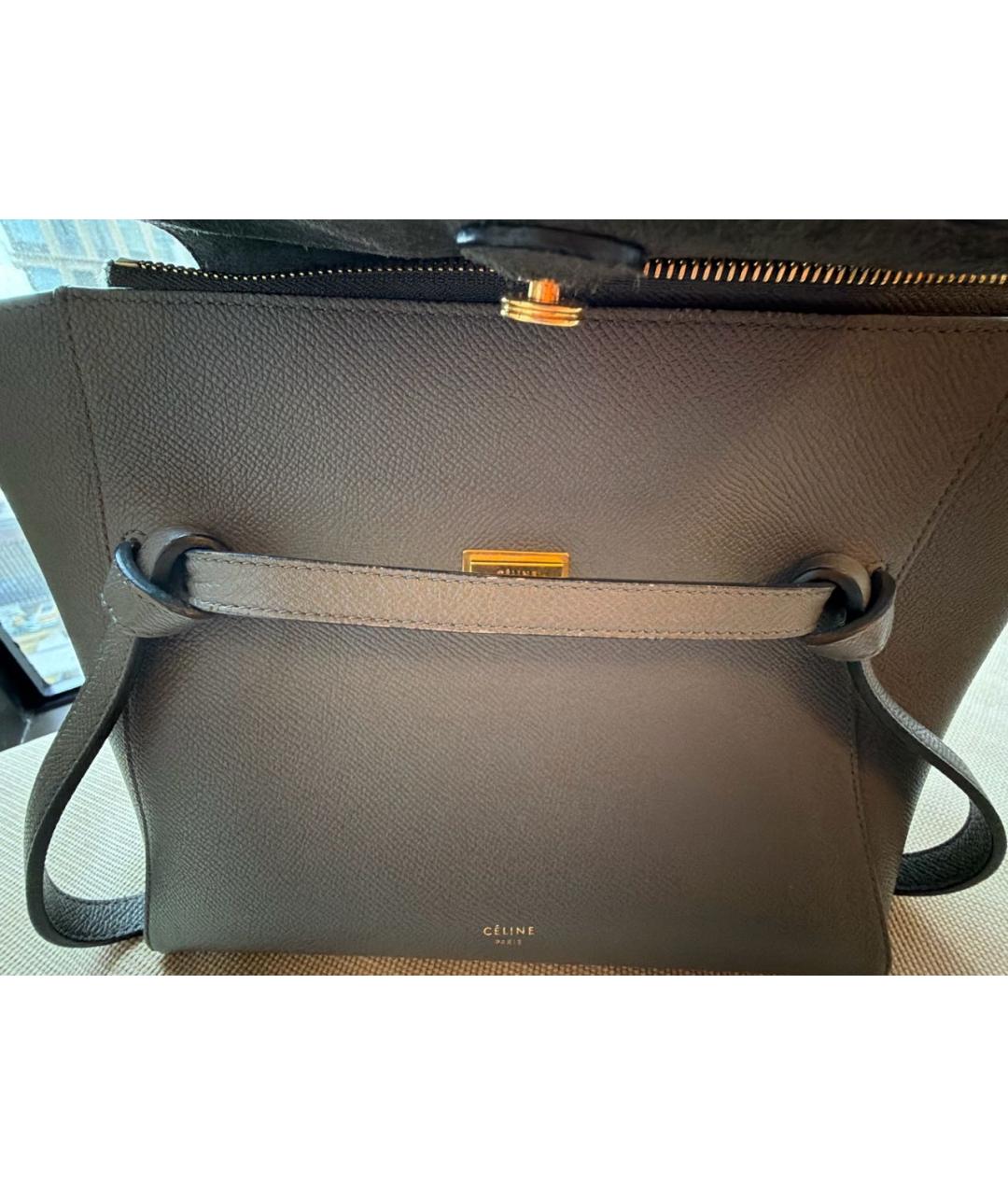 CELINE Антрацитовая кожаная сумка с короткими ручками, фото 5